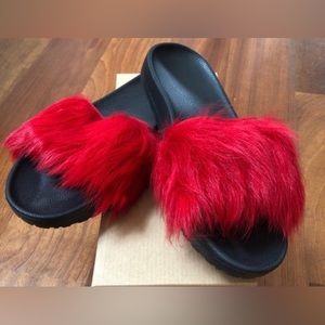 Ugg red furry slides